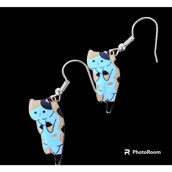 Calico Cat Earrings New Small Kitty Lover Dangle Hooks Christmas Birthda… - Picture 9 of 11